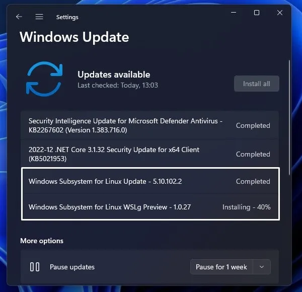 Install WSL 2 Kernel Component using Windows Updates