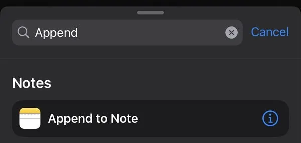 Select Append to Note Action