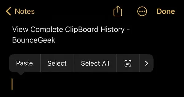 View ClipBoard Text using Notes App