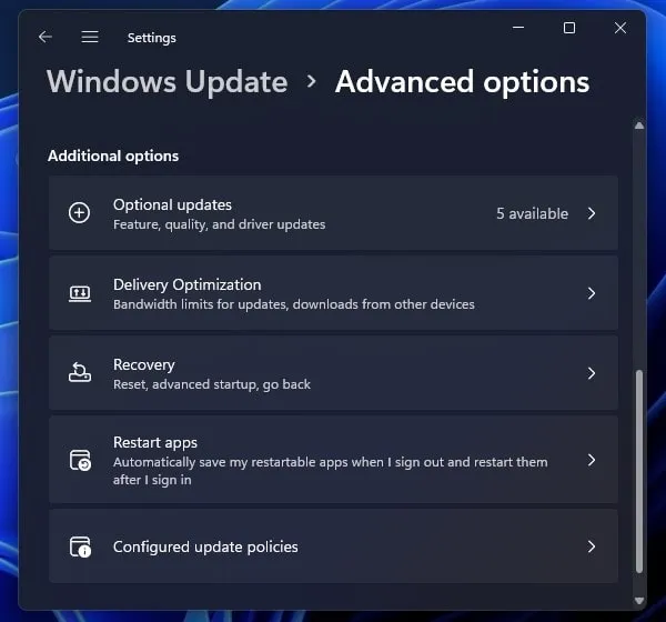 Windows 11 Optional Updates