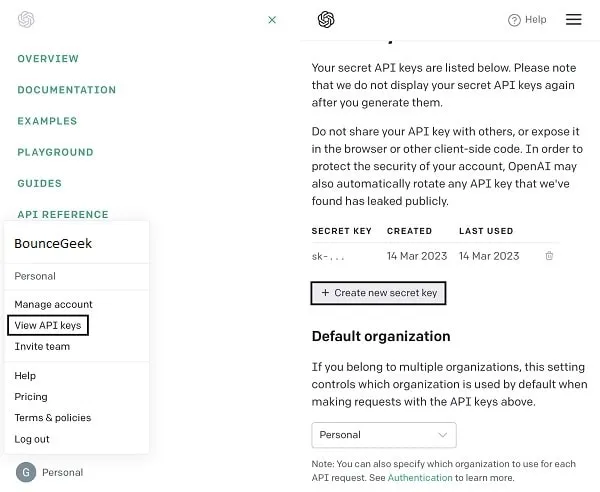 Create New Secret Key OpenAI API