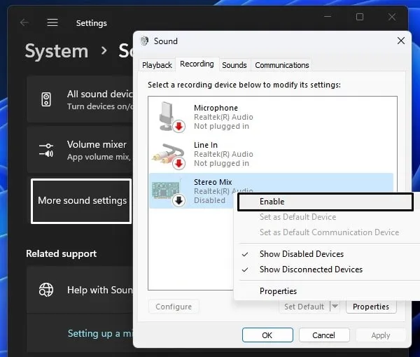 Enable Stereo Mix in Windows 11