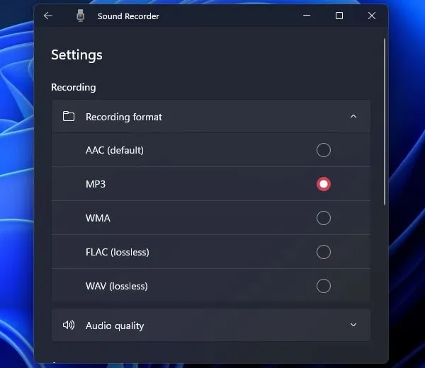 Select MP3 Recording Format