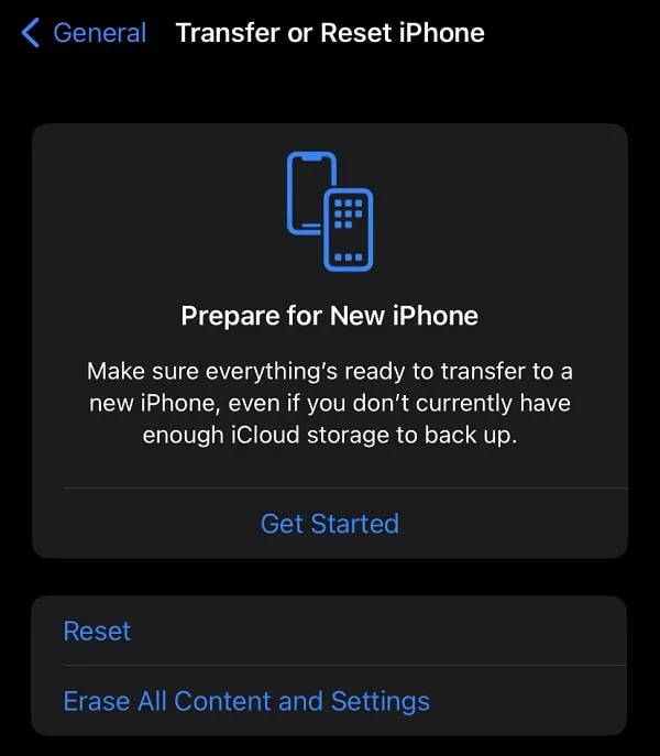 Transfer or Reset iPhone