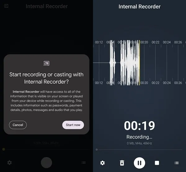 Allow Recording or Casting with Internal Recorder