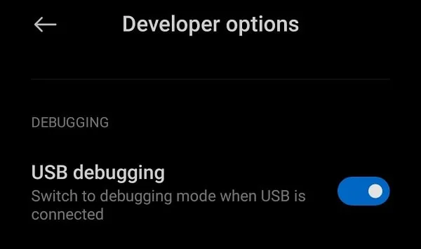 Enable USB Debugging on MI Device