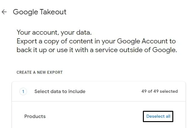 Google Takeout Deselect All