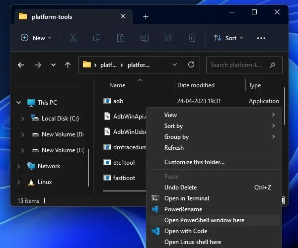 PowerShell Penceresini Burada Açın Platform Araçları