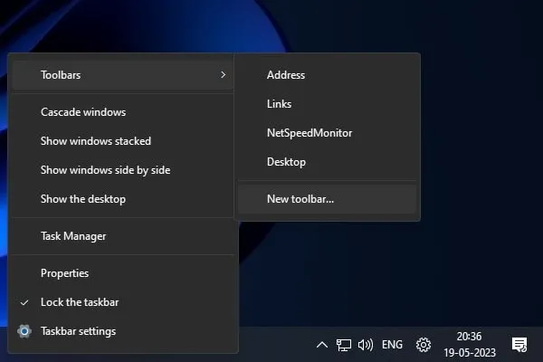 Add New Toolbar to Windows 11