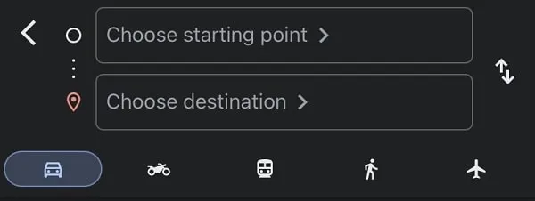 Choose Starting and Destination Point