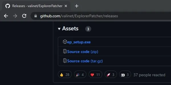 Download the latest version of Explorer Patcher