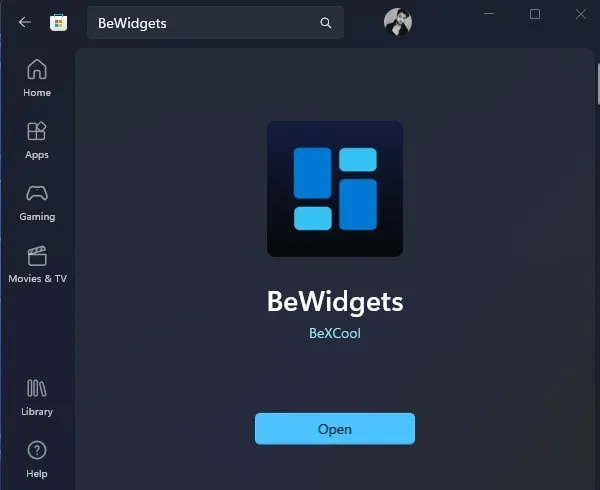 Install BeWidgets App from Microsoft Store