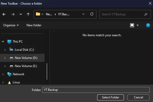 Select Folder to Add to Toolbars