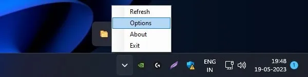 Tray Toolbar Options