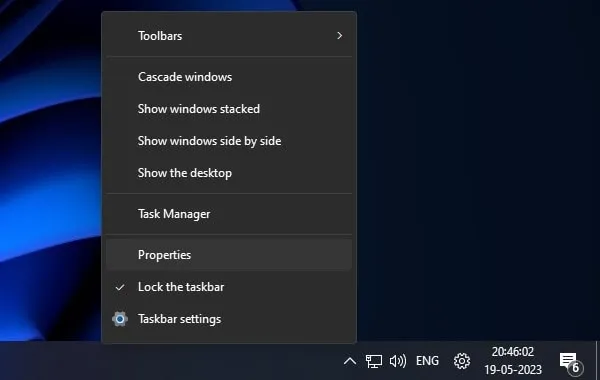Windows 11 Taskbar Properties