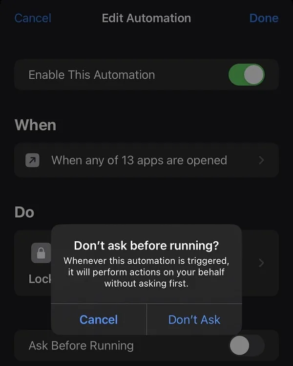 Disable Ask Before Running in Automation