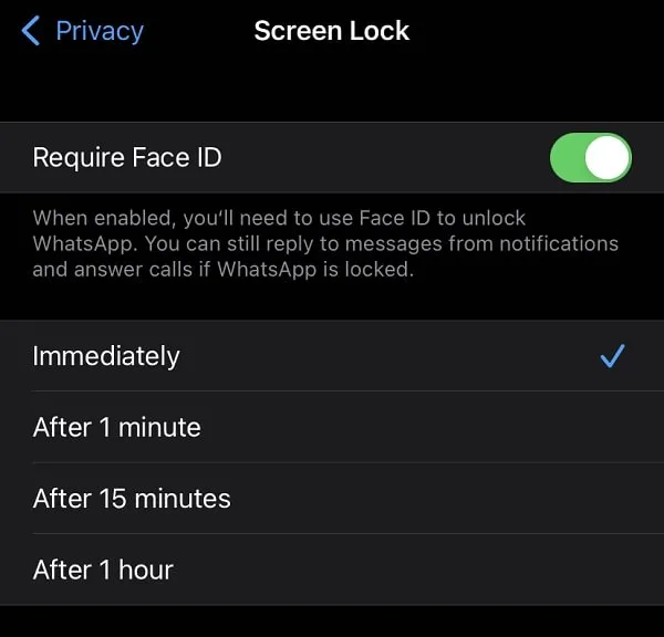 Enable Face Lock on WhatsApp