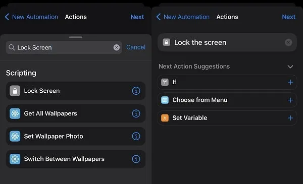 Select Lock the Screen Automation
