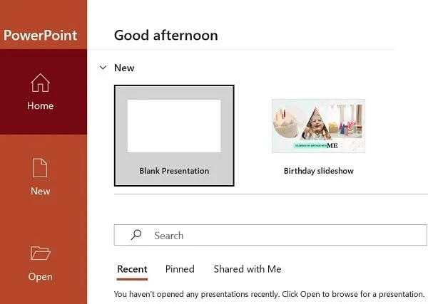 Create new blank presentation