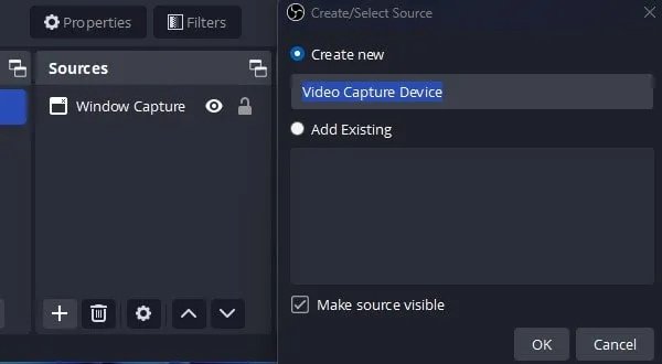 Create or Select Source of OBS Studio