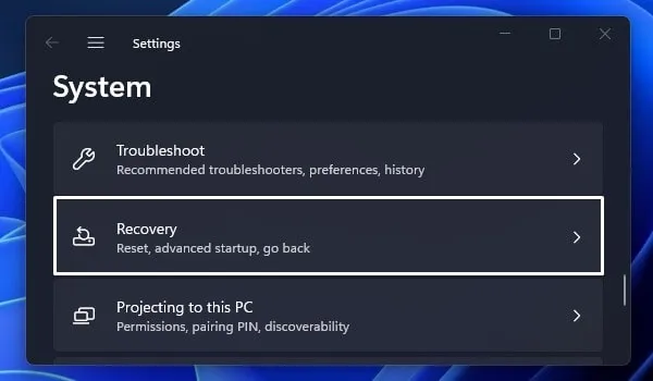 Open Windows 11 Recovery Settings