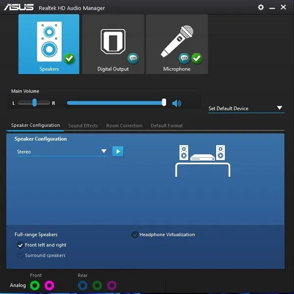 Realtek HD Audio Manager Front Audio Jack