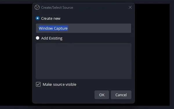 Select Window Capture Source