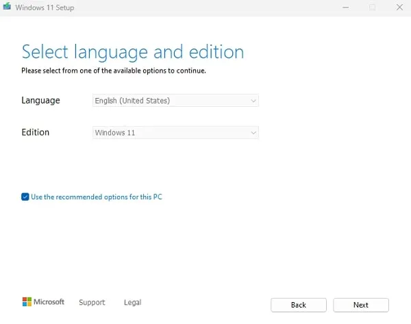 Select Windows 11 Language and Edition