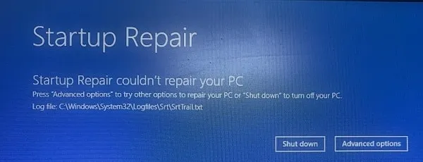 Startup Repair could not repair your PC