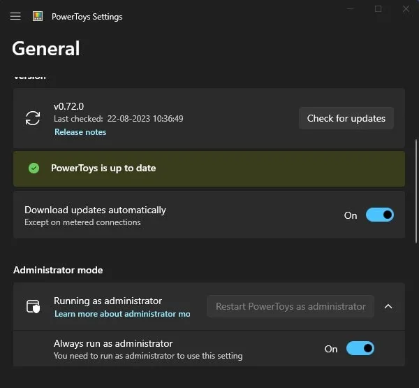 PowerToys Running as administrator