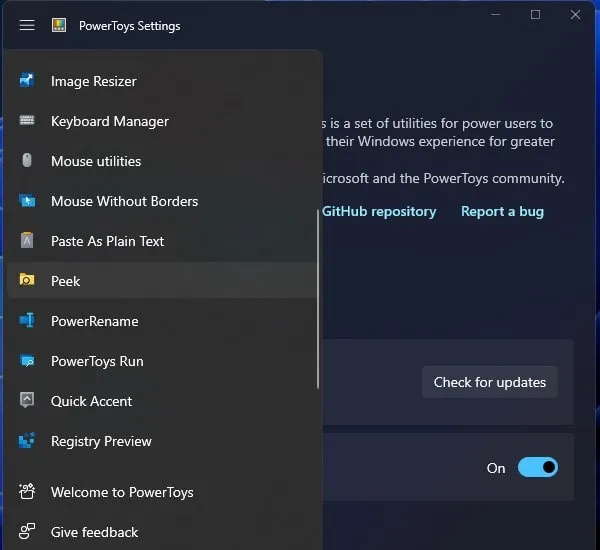 Select Peek in PowerToys