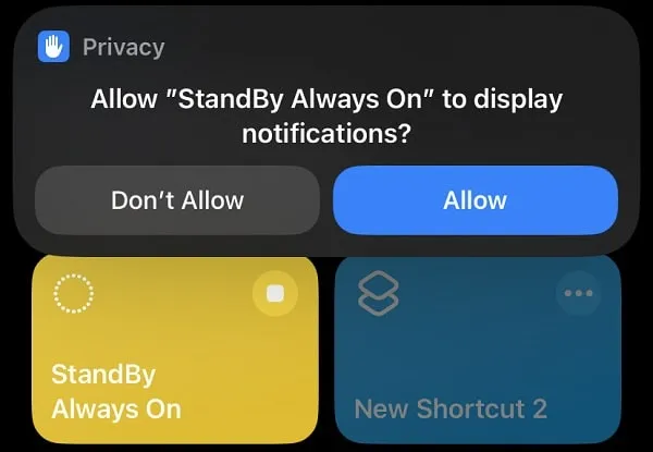 Allow StandBy Shortcut Notification Permission