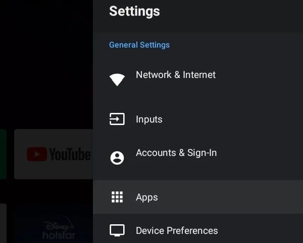 Apps Settings on Android Smart TV