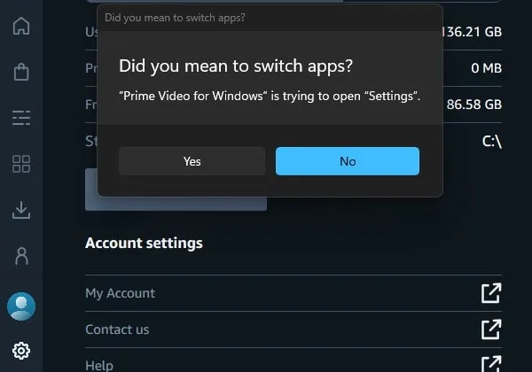 Did you mean to Switch apps in Prime Video App