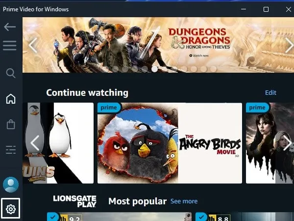 Open Prime Video for Windows App Settings