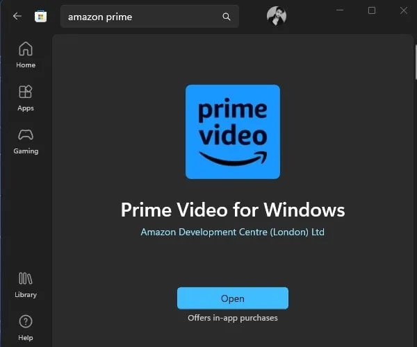 Open Prime Video for Windows App