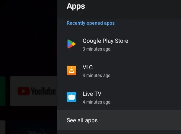 See All Apps list on Android TV