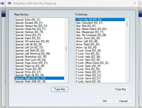 Select Keyboard Key to Turn Key Off