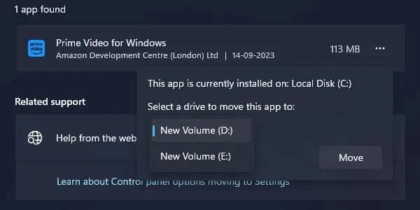 Select a Drive and Click on Move