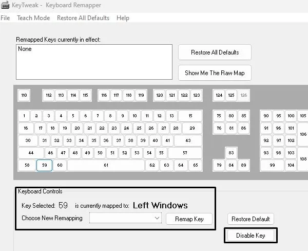 Select a Keyboard Key to Disable