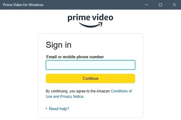 Sign in to Prime Video App in Windows 11