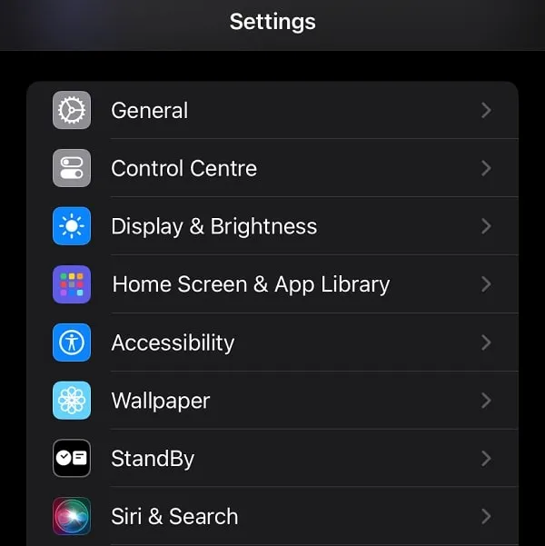 StandBy in iOS 17 Settings