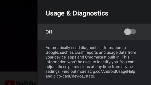 Turn Off Usage & Diagnostics