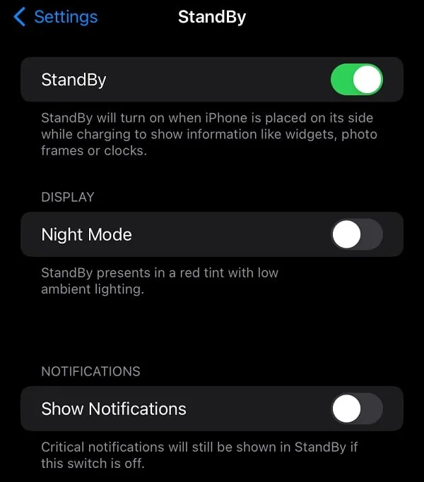 Turn On StandBy Option on iPhone