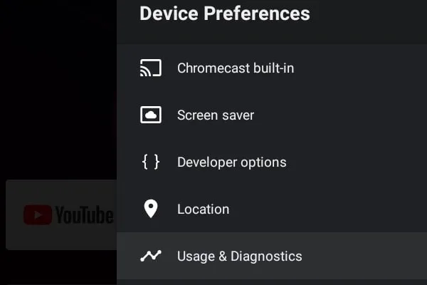 Usage & Diagnostics Settings in Device Preferences