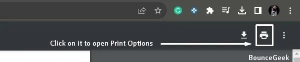 Click on Print Icon in Chrome