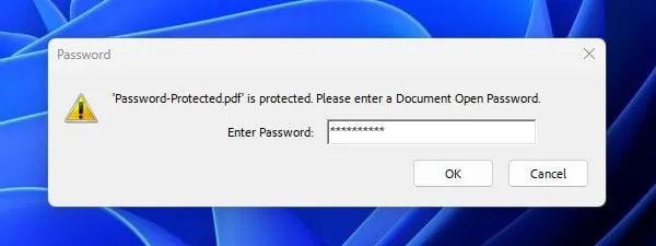 Enter Password to Open PDF File in Adobe Acrobat