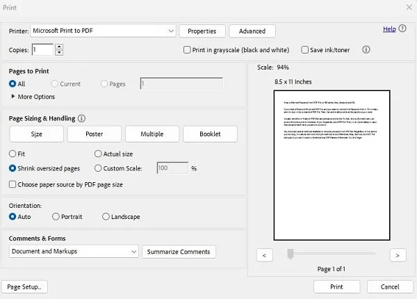 Microsoft Print to PDF