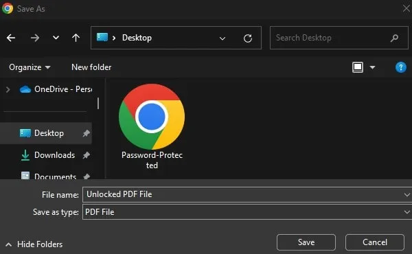 Save PDF to Remove Password from PDF File on Windows