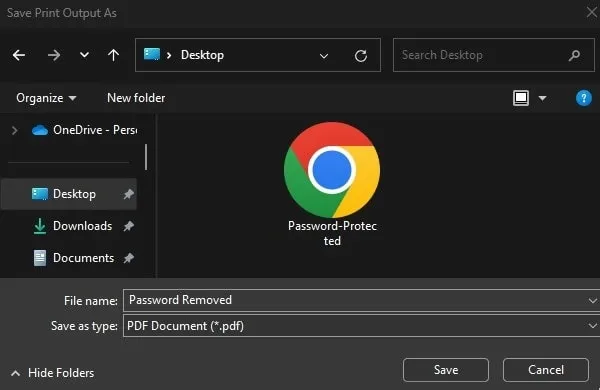 Save Print Output As to Remove Password from PDF File